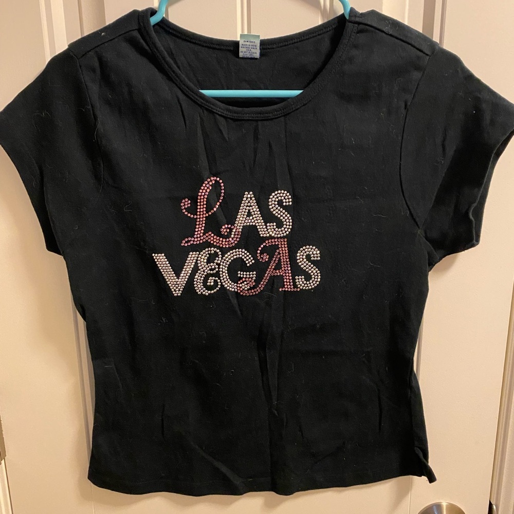 Bay Beauty XL Top Black Juniors Las Vegas Rhinestone Baby T-shirt Shirt Cotton